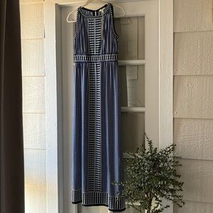 Max Studio Navy and White Geometric Maxi Dress
